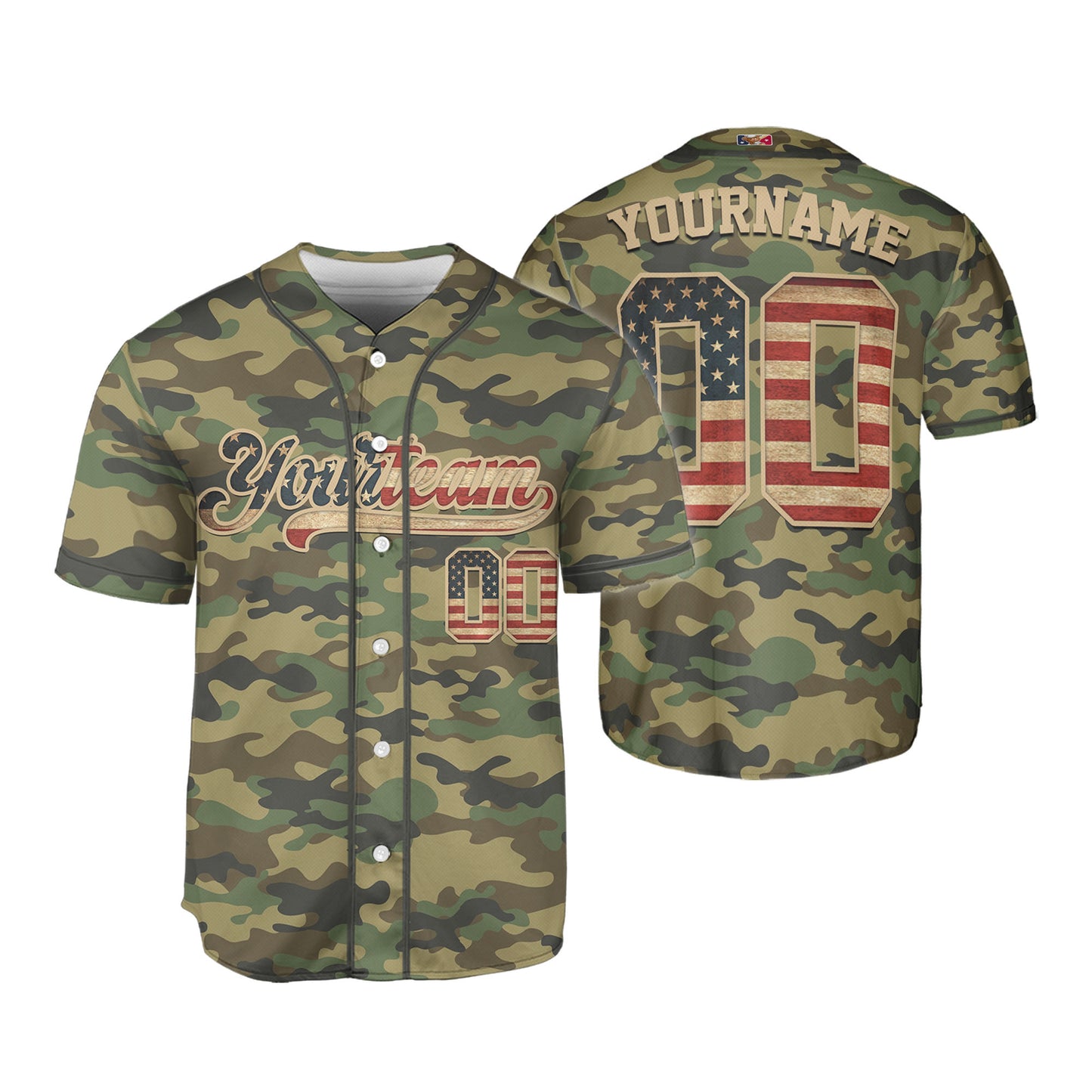 Custom Team Camo Moss Green Pattern Baseball Jersey