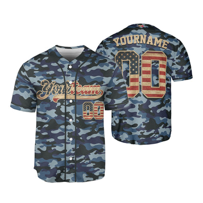 Custom Team Camo Navy Pattern Baseball Jersey