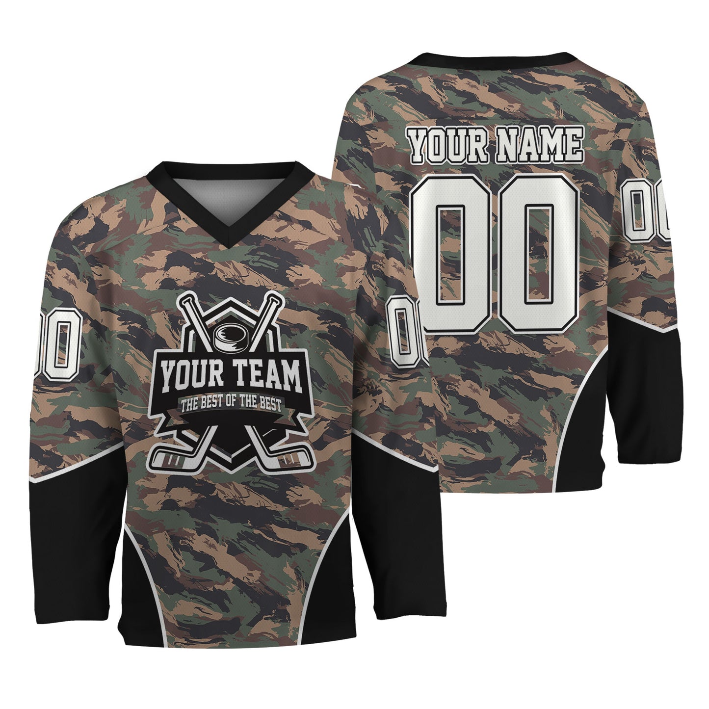 Custom Team Camo Painted Green Pattern Hockey Jersey