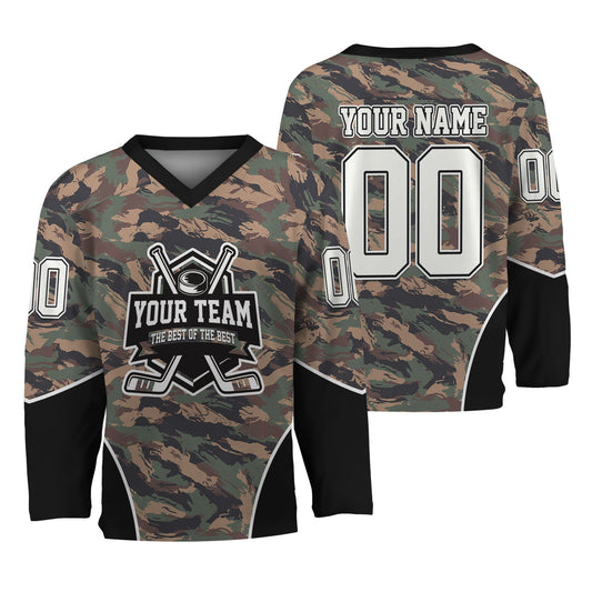 Custom Team Camo Painted Green Pattern Hockey Jersey