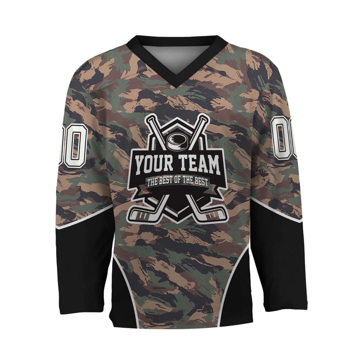 Custom Team Camo Painted Green Pattern Hockey Jersey