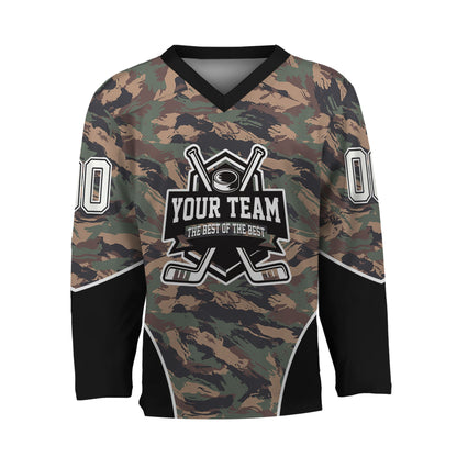 Custom Team Camo Painted Green Pattern Hockey Jersey