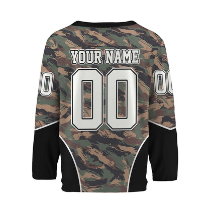 Custom Team Camo Painted Green Pattern Hockey Jersey