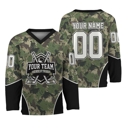Custom Team Camo Pixel Green Pattern Hockey Jersey