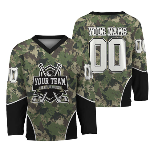 Custom Team Camo Pixel Green Pattern Hockey Jersey