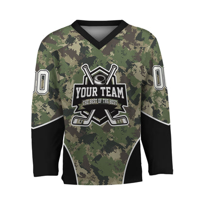 Custom Team Camo Pixel Green Pattern Hockey Jersey