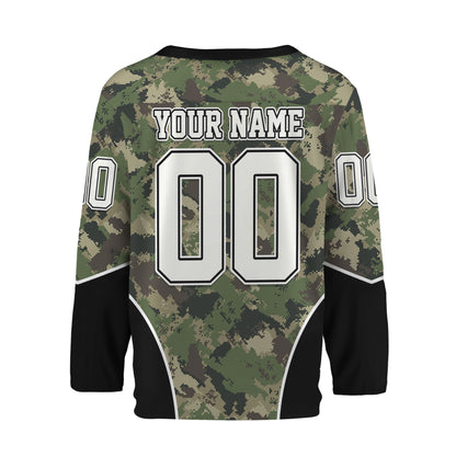 Custom Team Camo Pixel Green Pattern Hockey Jersey
