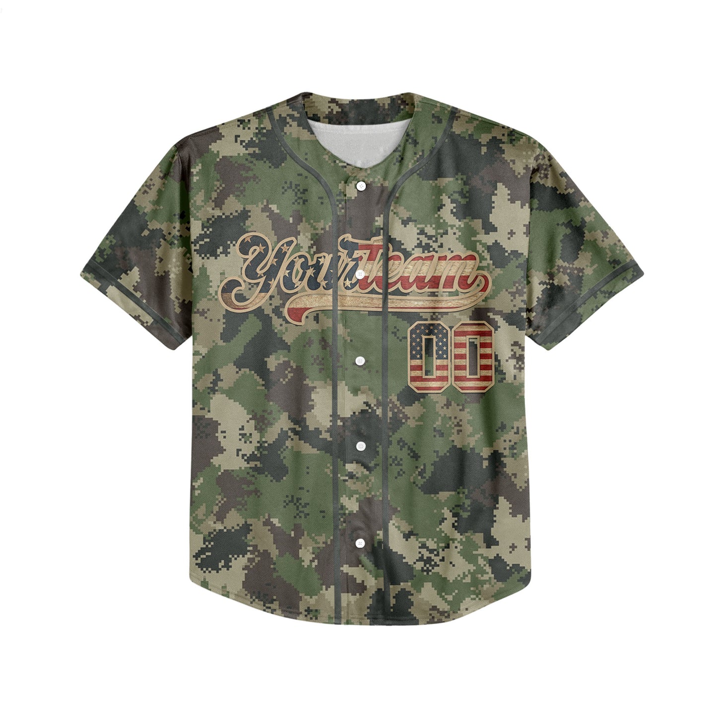 Custom Team Camo Pixel Pattern Baseball Jersey