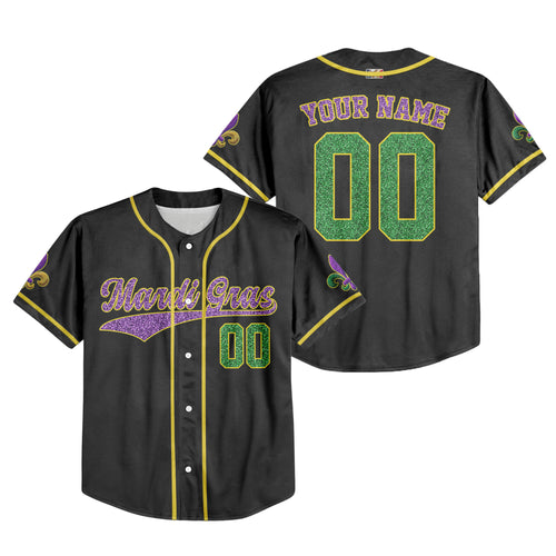 Custom Mardi Gras Black Baseball Jersey