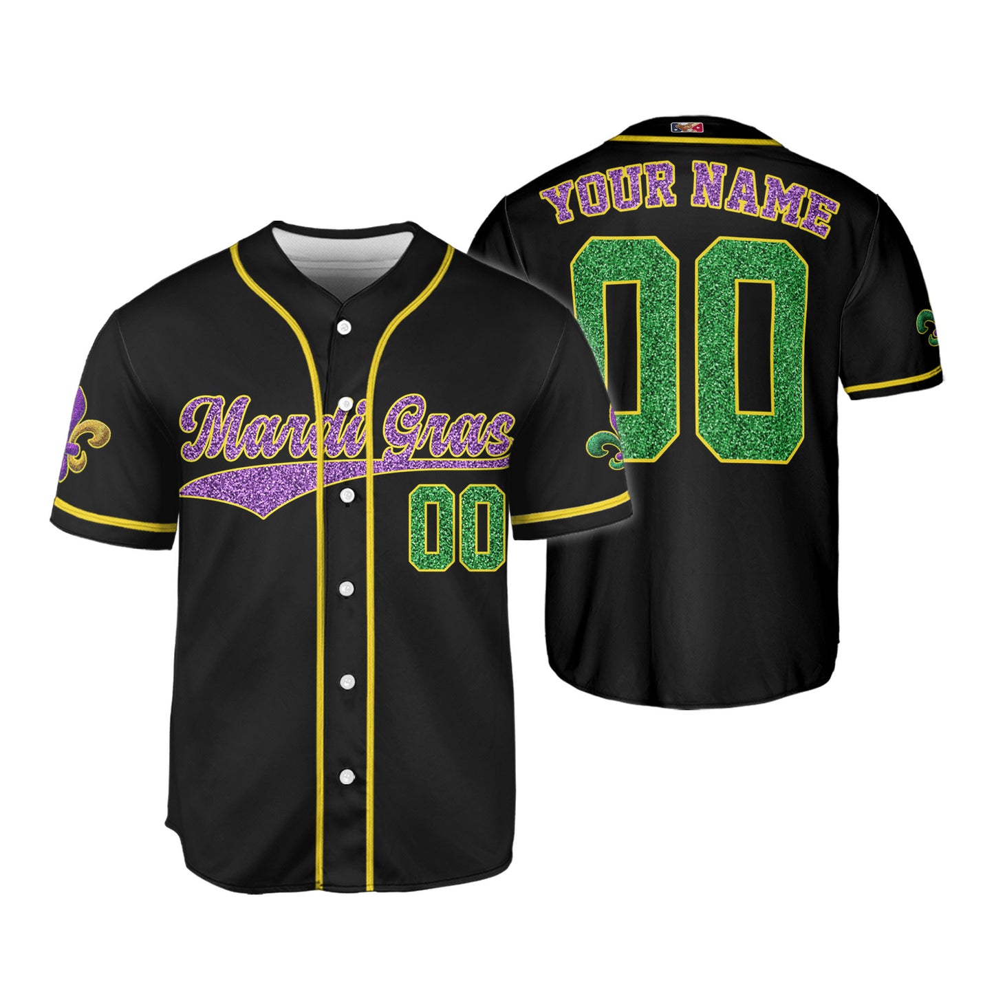 Custom Mardi Gras Black Baseball Jersey