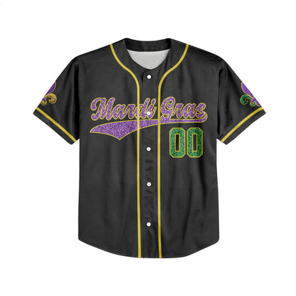 Custom Mardi Gras Black Baseball Jersey