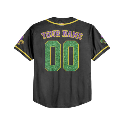 Custom Mardi Gras Black Baseball Jersey