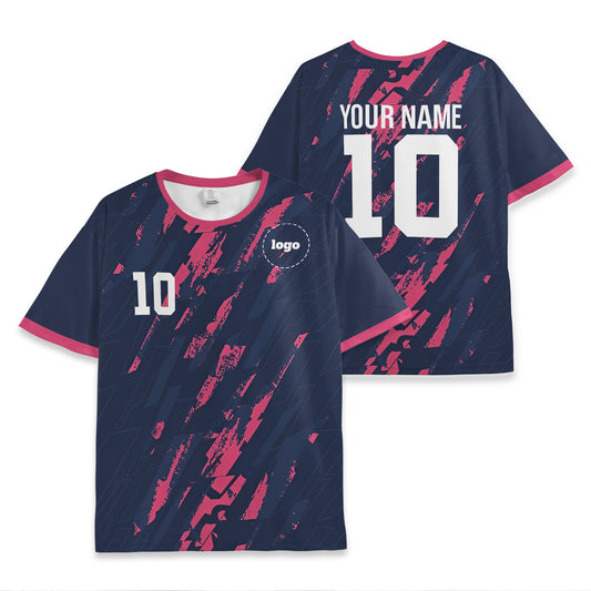 Custom Team Navy and Pink Pattern Soccer Jersey