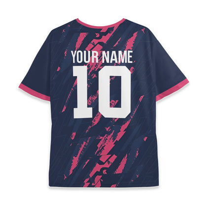 Custom Team Navy and Pink Pattern Soccer Jersey