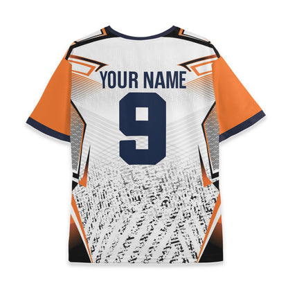 Custom Team Futurist White and Orange Pattern Soccer Jersey