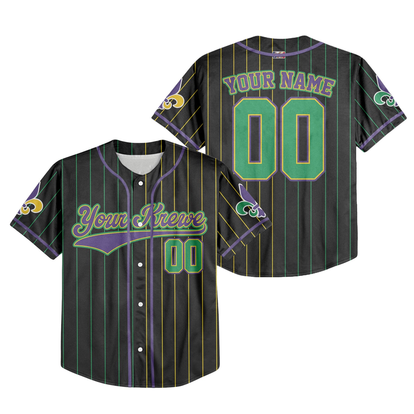 Custom Black Mardi Gras Baseball Jersey