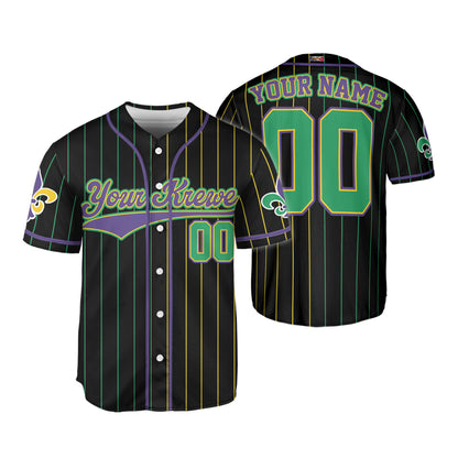 Custom Black Mardi Gras Baseball Jersey