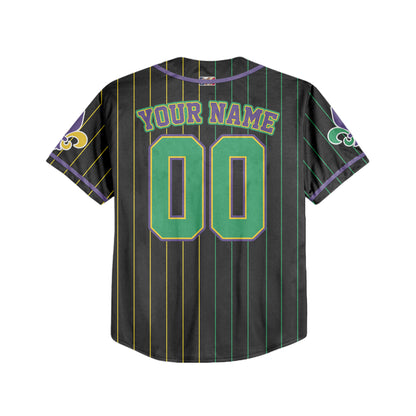Custom Black Mardi Gras Baseball Jersey