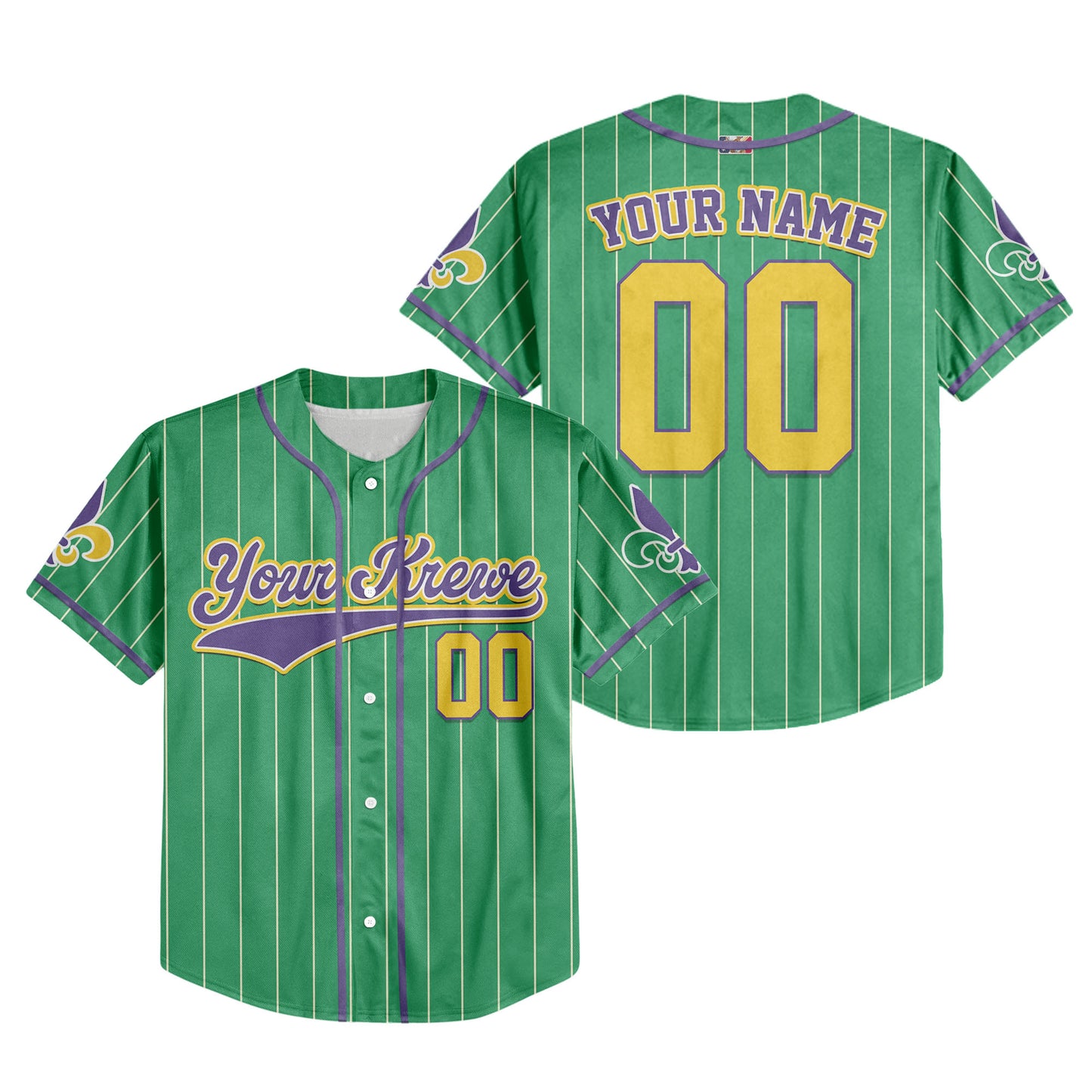 Custom Green Mardi Gras Baseball Jersey