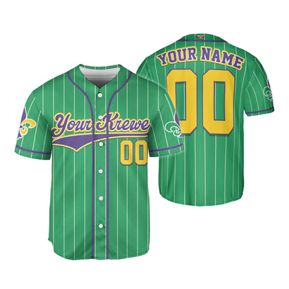 Custom Green Mardi Gras Baseball Jersey