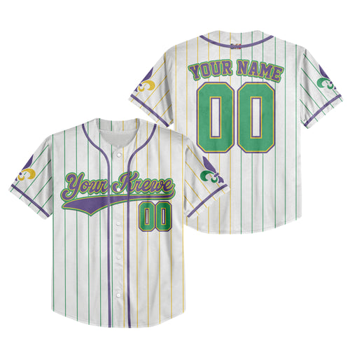 Custom White Mardi Gras Baseball Jersey