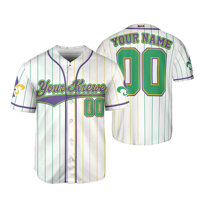 Custom White Mardi Gras Baseball Jersey