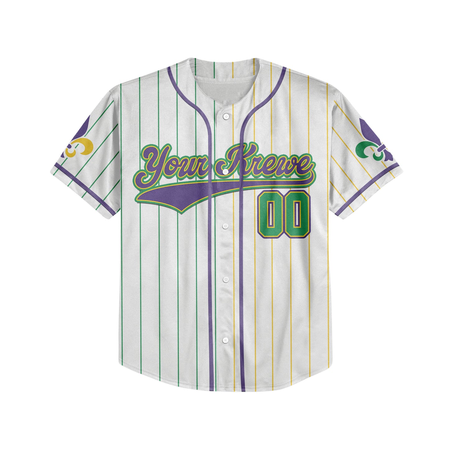 Custom White Mardi Gras Baseball Jersey