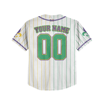 Custom White Mardi Gras Baseball Jersey