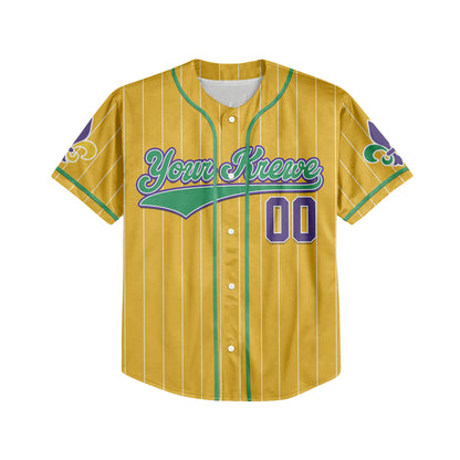 Custom Yellow Mardi Gras Printed Glitter Baseball Jersey
