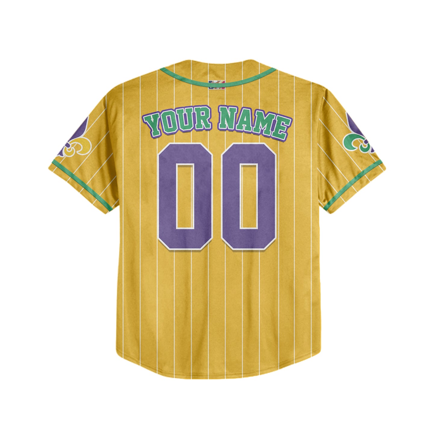 Custom Yellow Mardi Gras Printed Glitter Baseball Jersey