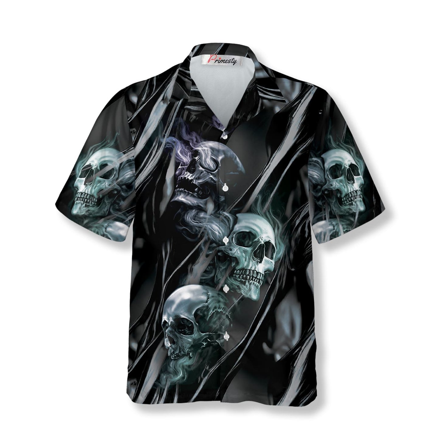 Dark Molten Metal Splash Wave Skull Hawaiian Shirt