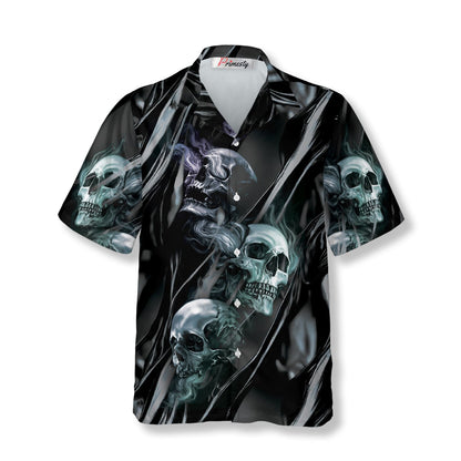 Dark Molten Metal Splash Wave Skull Hawaiian Shirt