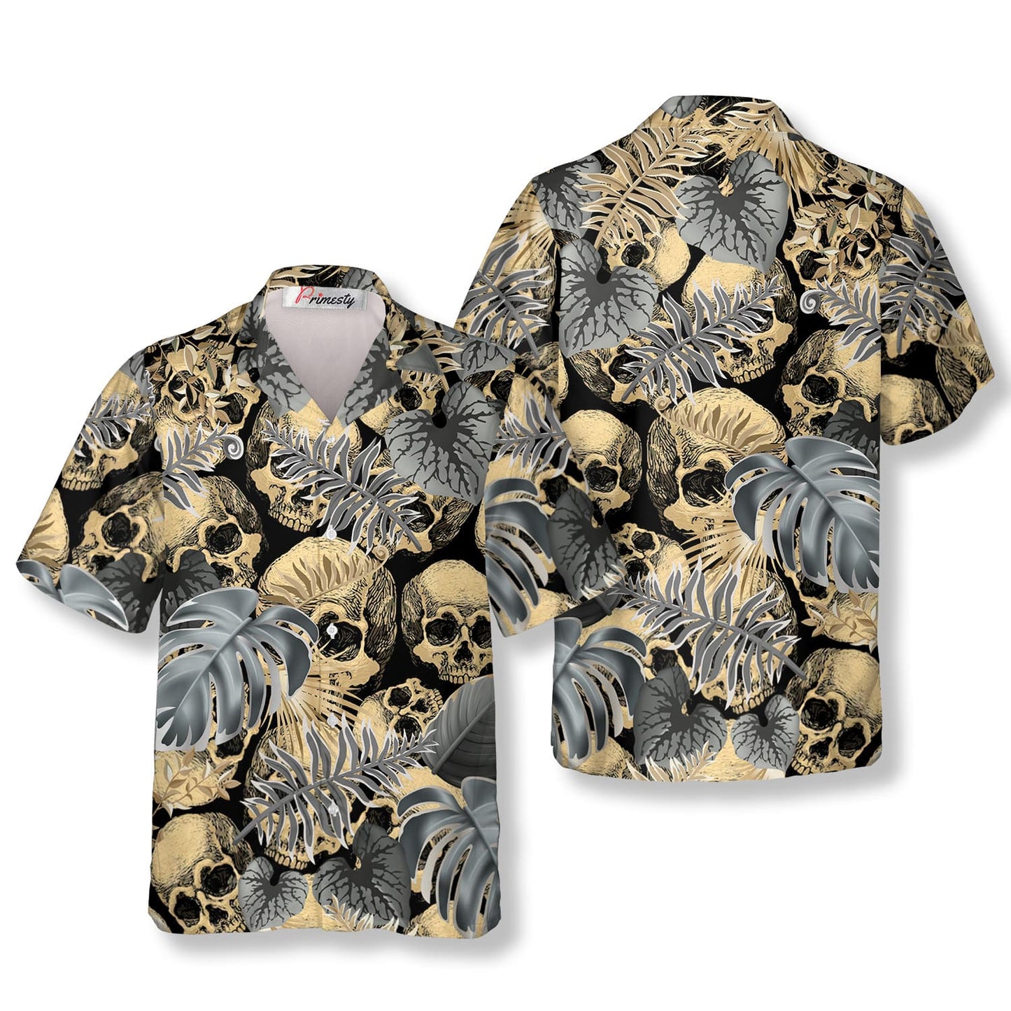 Dark Tropical Leaves Skull Hawaiian Shirt - Primesty
