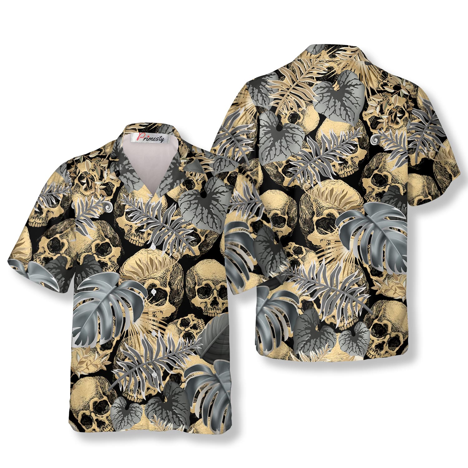 Dark Tropical Leaves Skull Hawaiian Shirt - Primesty