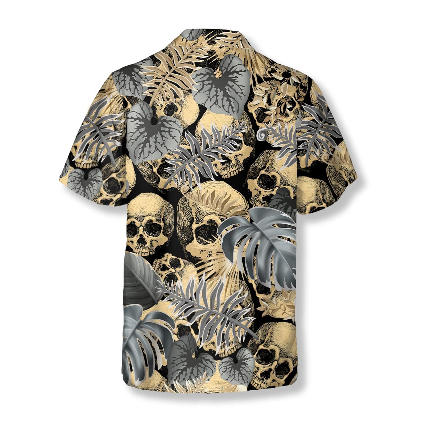 Dark Tropical Leaves Skull Hawaiian Shirt