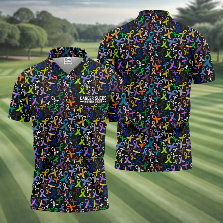 Cancer Sucks In Every Color Golf Tops For Men, Mens Golf Polo Shirts