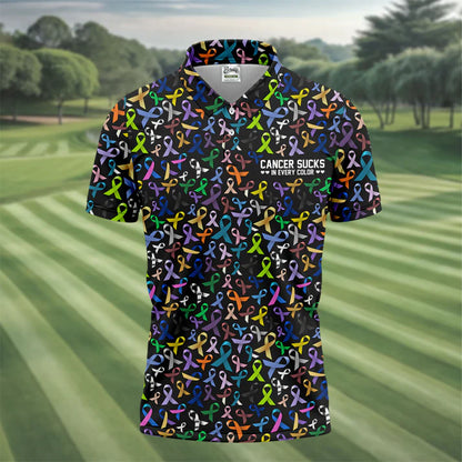 Cancer Sucks In Every Color Golf Tops For Men, Mens Golf Polo Shirts