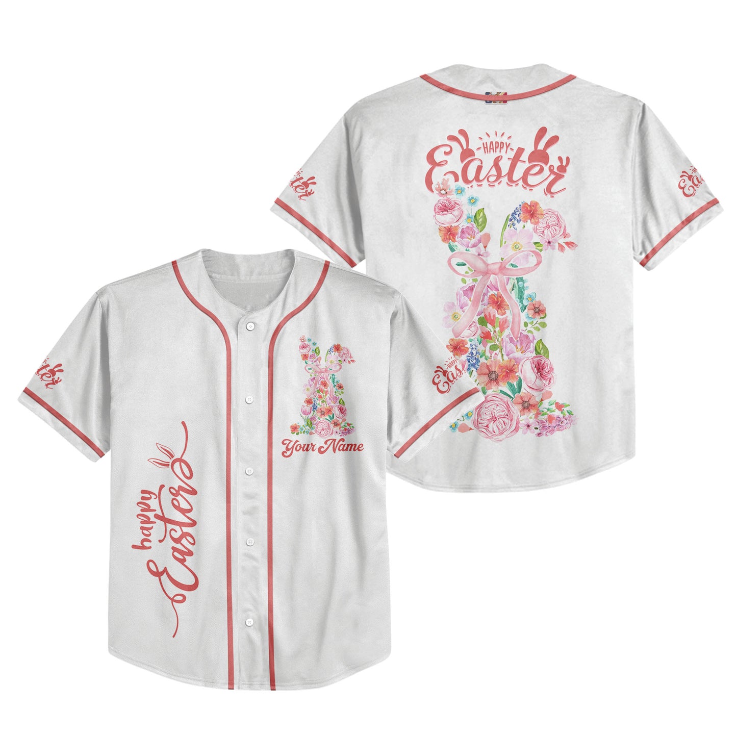 Custom Easter Flower Bunny Baseball Jersey