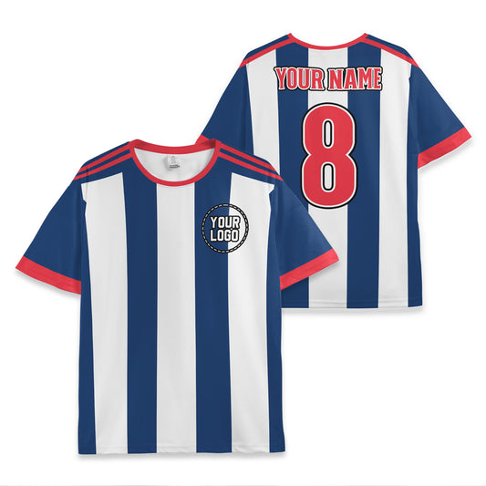 Custom Team Navy and White Bold Stripe Soccer Jersey
