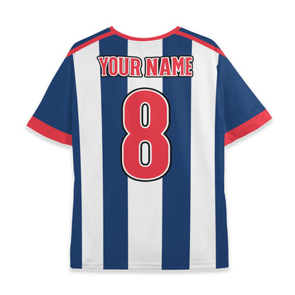Custom Team Navy and White Bold Stripe Soccer Jersey