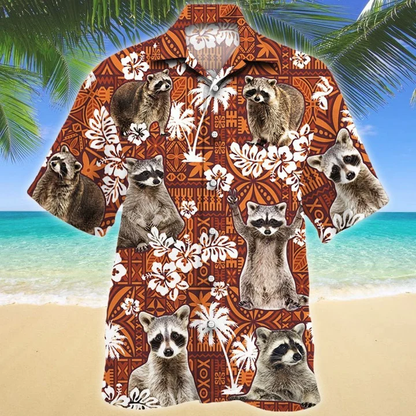 Funny Raccoon On Red Tribal Hawaiian Shirt, Summer Hawaiian shirt men HO1711