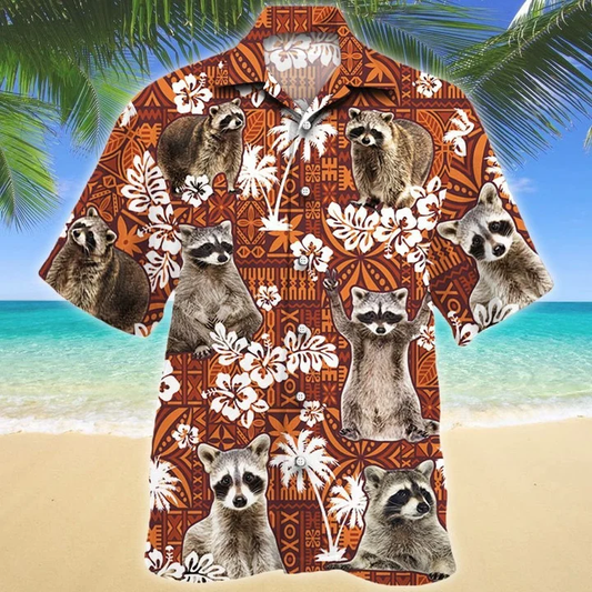 Funny Raccoon On Red Tribal Hawaiian Shirt, Summer Hawaiian shirt men HO1711