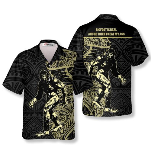 Golden Tribal Big Foot Is Real Bigfoot Hawaiian Shirts - Primesty