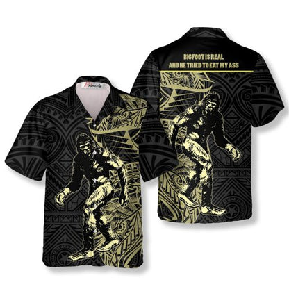 Golden Tribal Big Foot Is Real Bigfoot Hawaiian Shirts - Primesty