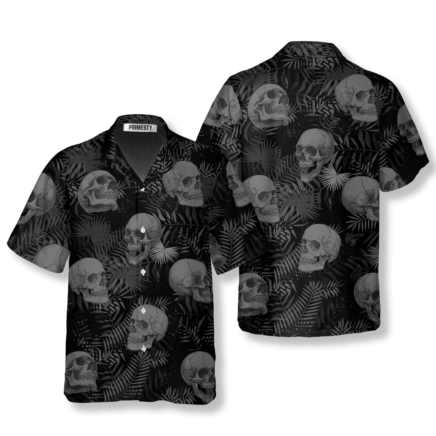 Goth Skull Leaves Skull Shirts for Men Skull Hawaiian Shirt - Primesty