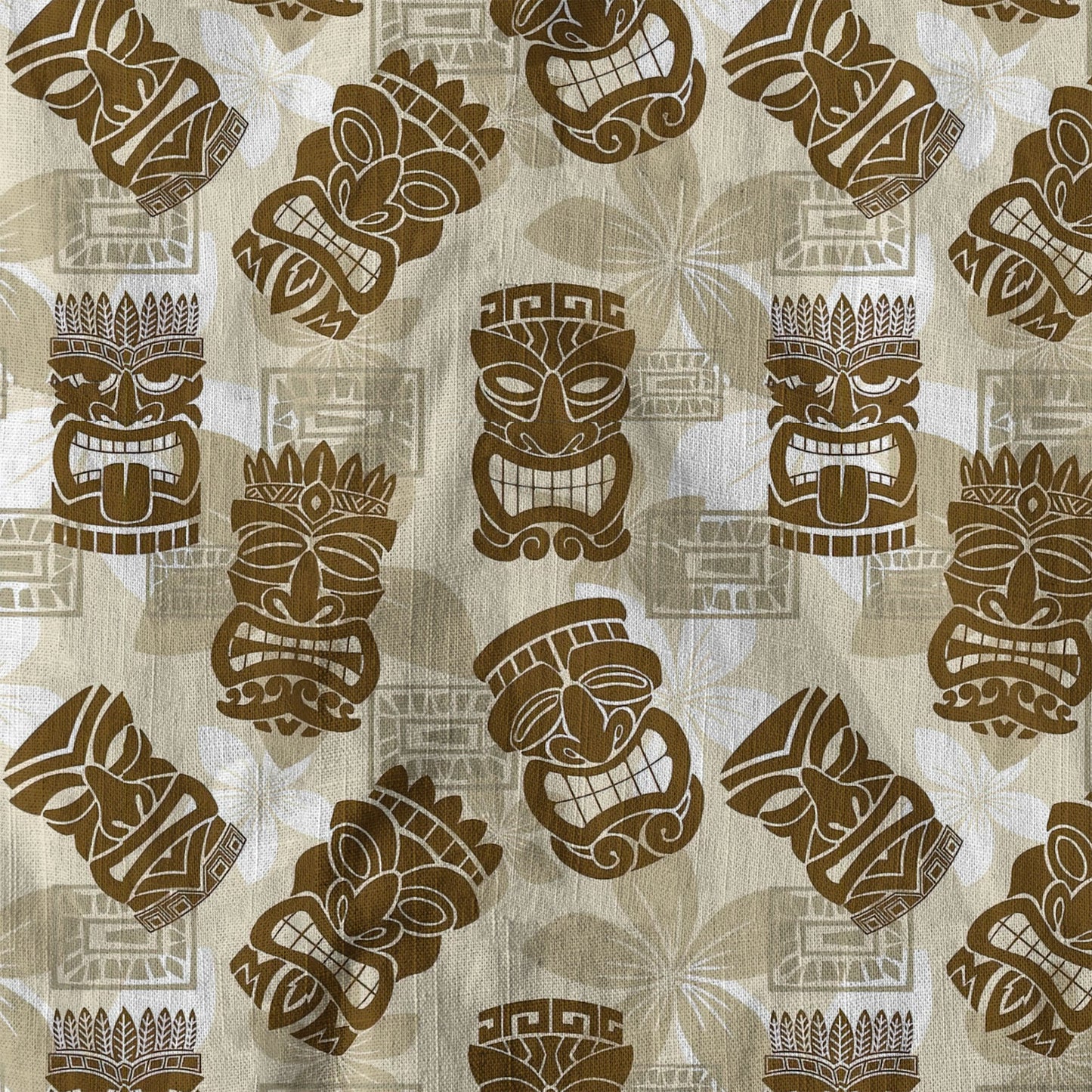 Tiki Mask Pattern Hawaiian Shirt, Tribal Tiki Hibiscus Hawaiian Shirt