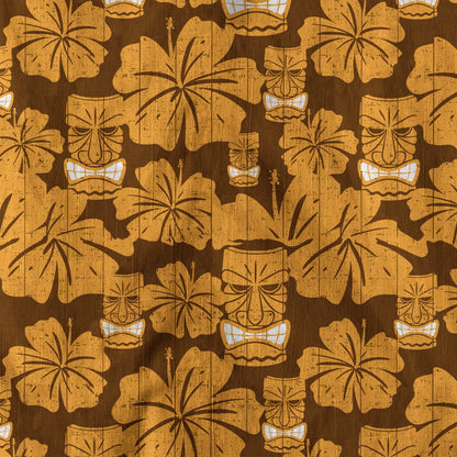 Tiki Mask Pattern Hawaiian Shirt, Tribal Tiki Hibiscus Pattern Hawaiian Shirt