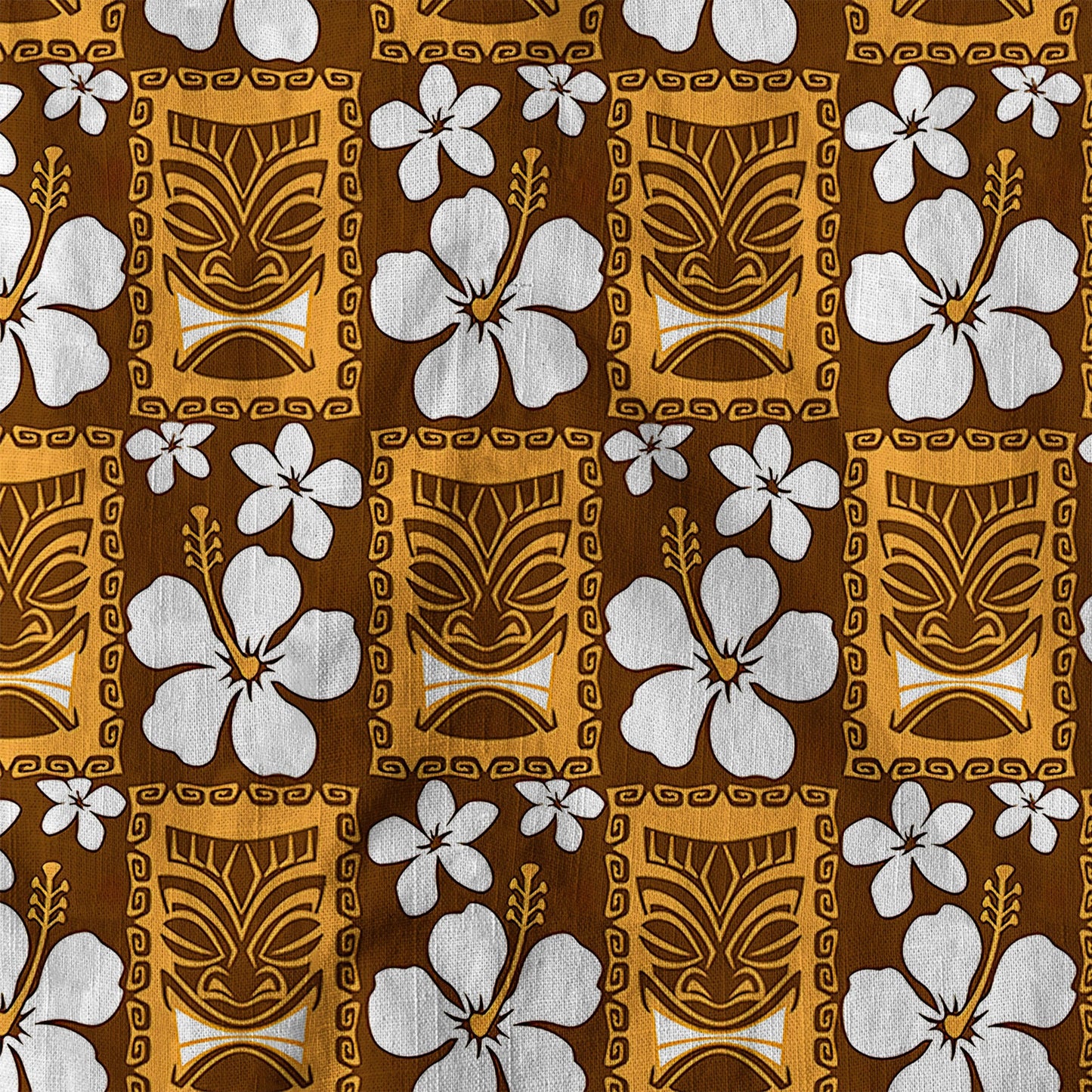 Tiki Mask Pattern Hawaiian Shirt, Tribal Tiki Hibiscus Hawaiian Shirt
