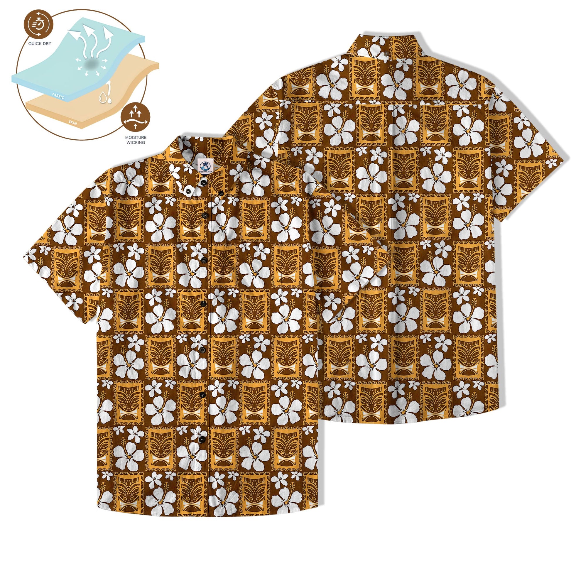 Tiki Mask Pattern Hawaiian Shirt, Tribal Tiki Hibiscus Hawaiian Shirt