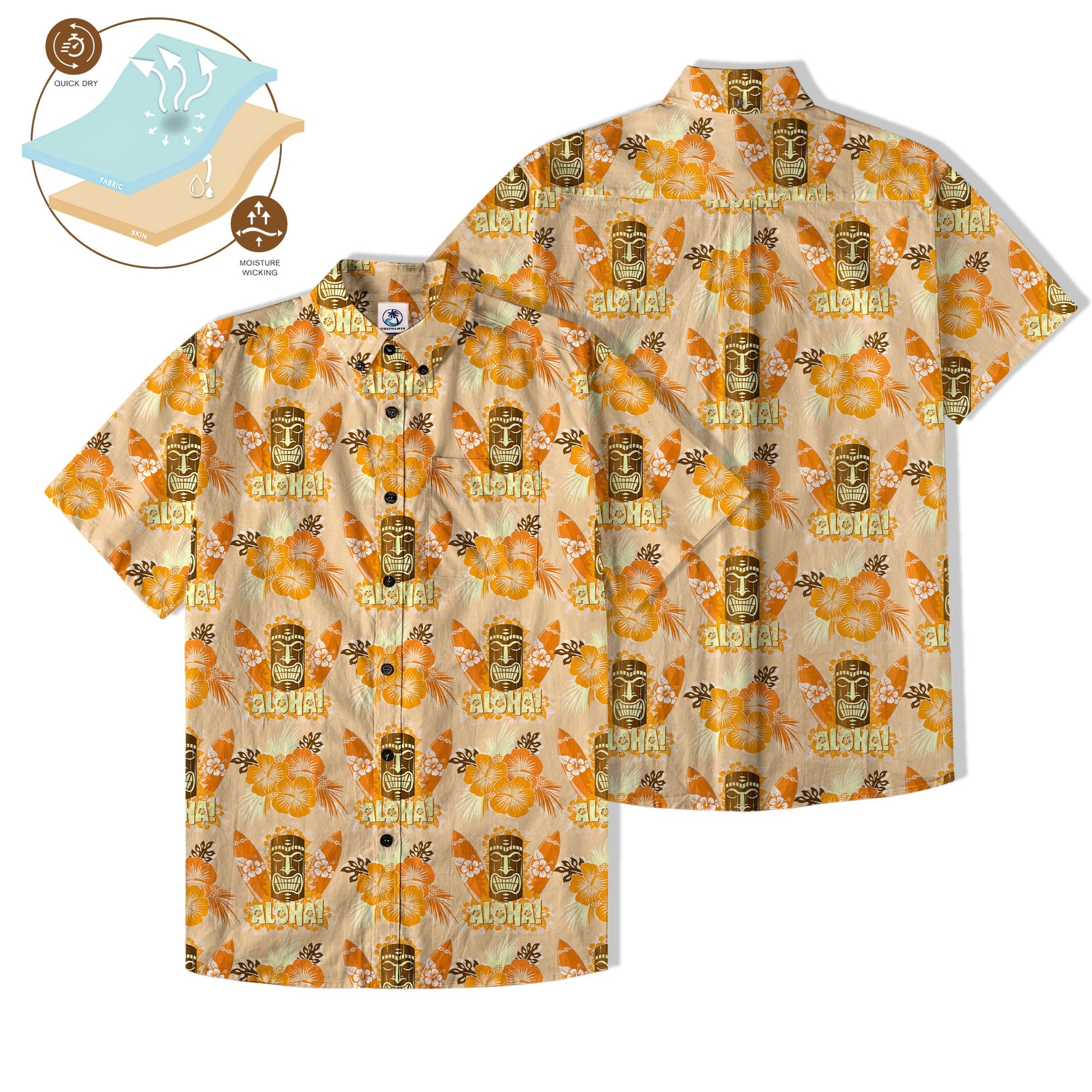 Tiki Mask Pattern Hawaiian Shirt, Tribal Tiki Hibiscus Hawaiian Shirt